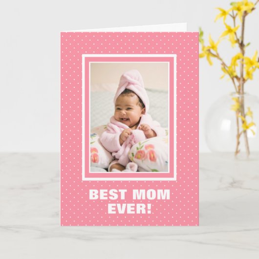 Beste mam ooit aangepaste fotoroze moederdag kaart (Gele Bloem)