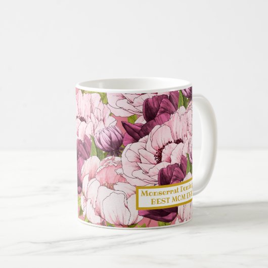 Beste mam ooit aangepaste goudnaam Elegant Pink Pe Koffiemok (Voorkant rechts)