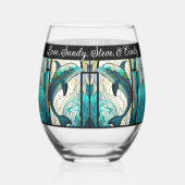 Beste mam ooit blauw en Blauwgroen dolfijn Wijnglas Zonder Voet (Achterkant)