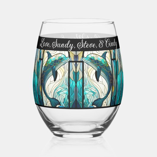 Beste mam ooit blauw en Blauwgroen dolfijn Wijnglas Zonder Voet (Achterkant)