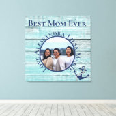 Beste mam ooit Blauwgroen hout Nautical Navy Ancho Canvas Afdruk (Insitu (Houten vloer))