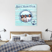 Beste mam ooit Blauwgroen hout Nautical Navy Ancho Canvas Afdruk (Insitu (Slaapkamer))