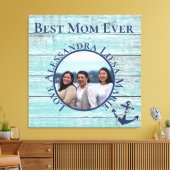 Beste mam ooit Blauwgroen hout Nautical Navy Ancho Canvas Afdruk (Insitu (Woonkamer))