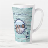 Beste mam ooit Blauwgroen hout Nautical Navy Ancho Latte Mok (Rechts)