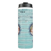 Beste mam ooit Blauwgroen hout Nautical Navy Ancho Thermosbeker (Voorkant)