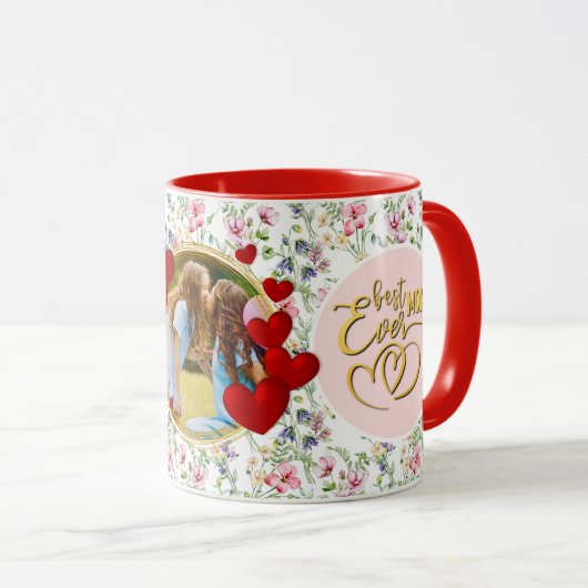 Beste Mam Ooit Bloemen Foto Moederdag Mok (Voorkant rechts)