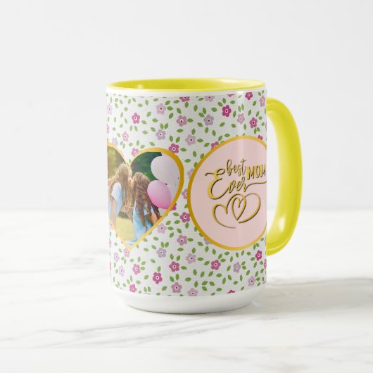 Beste Mam Ooit Bloemen Foto Moederdag Mok (Voorkant rechts)