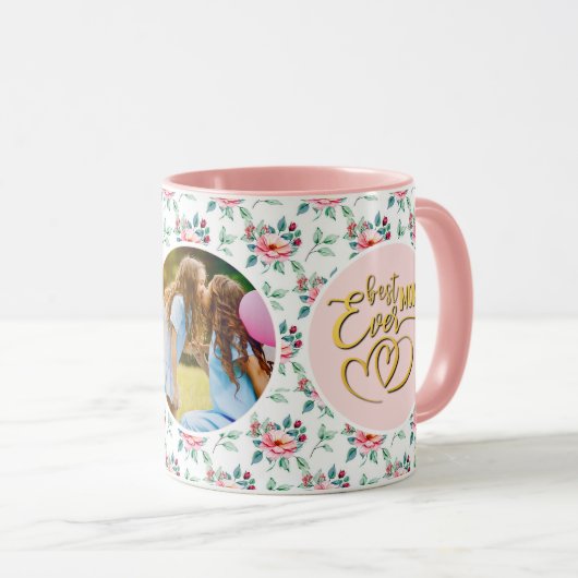 Beste Mam Ooit Bloemen Foto Moederdag Mok (Voorkant rechts)