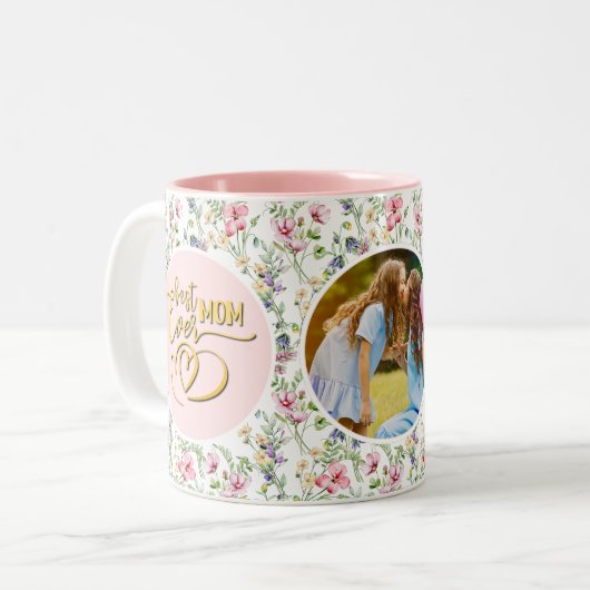 Beste Mam Ooit Bloemen Foto Moederdag Tweekleurige Koffiemok (Voorkant links)