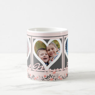 BESTE MAM OOIT Blush Roze Bloemen Foto Grijze Hart Koffiemok