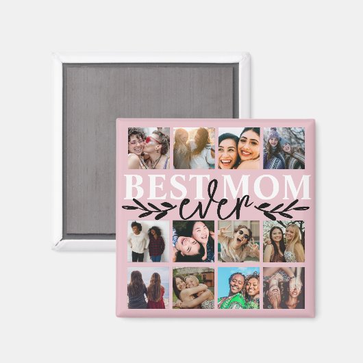 Beste mam ooit Blush roze fotocollage Magneet (Voorkant / Achterkant)