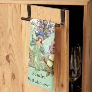 Beste Mam Ooit, Engel en wilde bloemen bloemenperz Theedoek