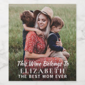 Beste mam ooit foto gepersonaliseerd wijn etiket (Enkel label)