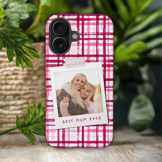 Beste mam ooit foto schattig modern rood roze patr Case-Mate iPhone case