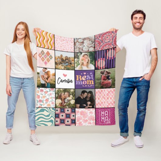 Beste Mam Ooit Fotocollage Chique Moderne Patronen Fleece Deken (In situ)
