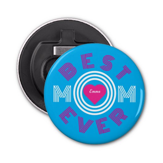 Beste mam ooit gepersonaliseerd button flesopener (Voorkant)