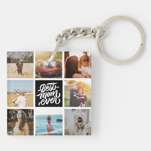 Beste mam ooit Gepersonaliseerd Foto Collage Black Sleutelhanger (Achterkant)
