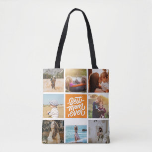 Beste mam ooit Gepersonaliseerd Foto Collage Oranj Tote Bag