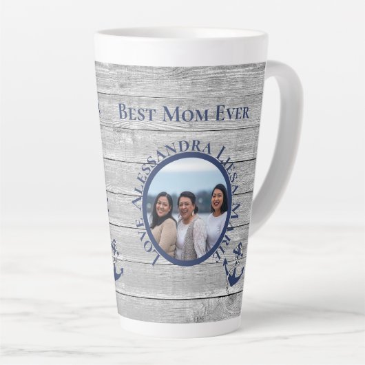 Beste mam ooit grijs hout - zeeanker latte mok (Rechterhoek)