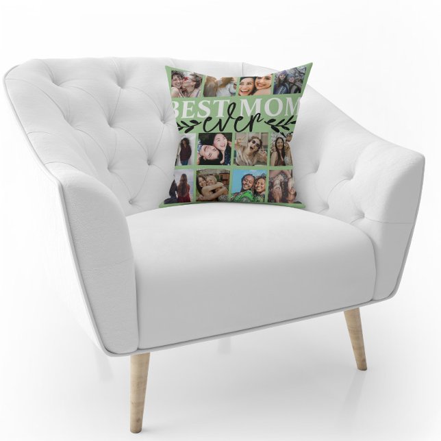 Beste mam ooit groene fotocollage kalligrafie kussen (Creator heeft geüpload)