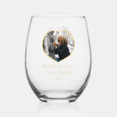 Beste Mam Ooit Hart Fotosjabloon Naam Datum Wijnglas Zonder Voet (Voorkant)