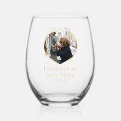 Beste Mam Ooit Hart Fotosjabloon Naam Datum Wijnglas Zonder Voet (Achterkant)