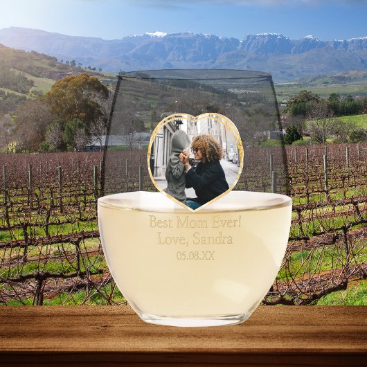 Beste Mam Ooit Hart Fotosjabloon Naam Datum Wijnglas Zonder Voet