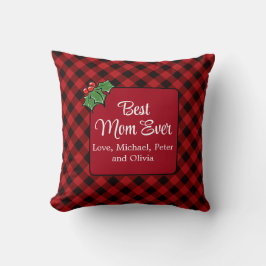 Beste Mam ooit Kerstmis klassieker Red Plaid Holly Kussen