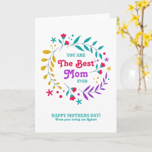 Beste mam ooit, kleurrijke bloemen kaart (Gele Bloem)
