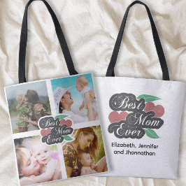 Beste Mam Ooit Leuk Hart Foto Collage Familienaam Tote Bag