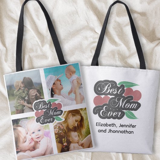 Beste Mam Ooit Leuk Hart Foto Collage Familienaam Tote Bag
