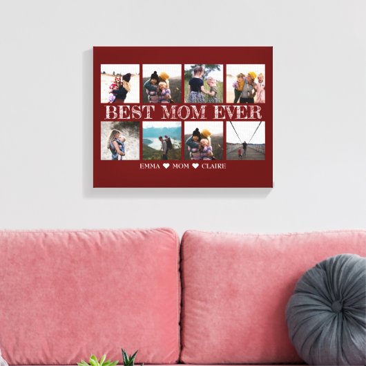Beste Mam Ooit Maroon Fotocollage Canvas Afdruk (Insitu (Woonkamer))