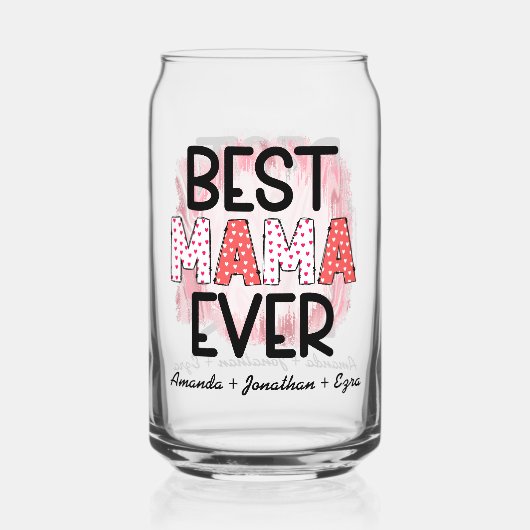 Beste Mam Ooit Met Kinderen Namen Drinkware Set Blikvorm Glas (Achterkant)