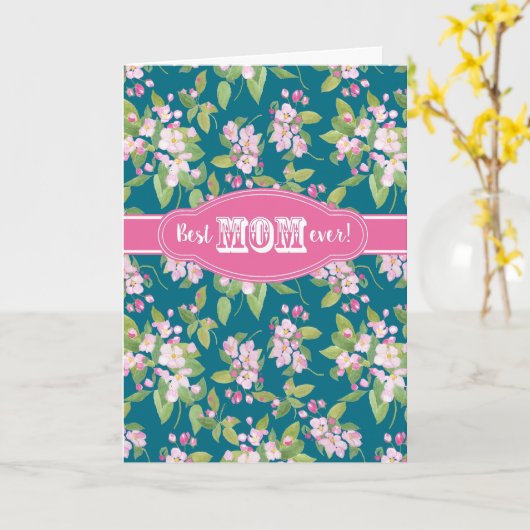 Beste mam ooit Moederdag Apple Blossom Dark Blue Kaart (Gele Bloem)