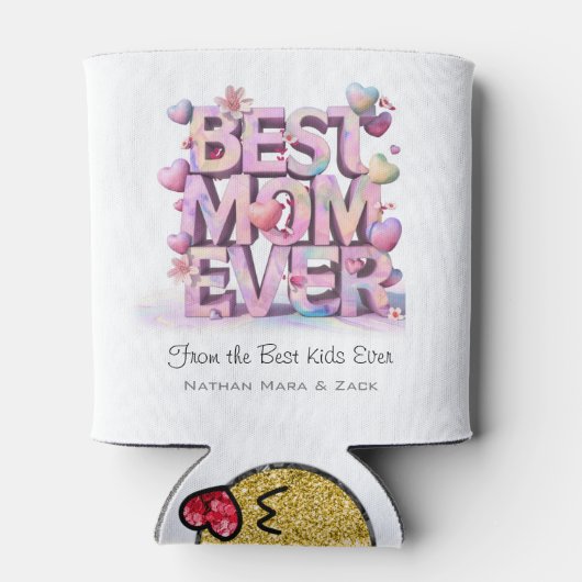 *~ BESTE MAM OOIT Moederdag Harten Bloemen AP72 Blikjeskoeler (Achterkant)