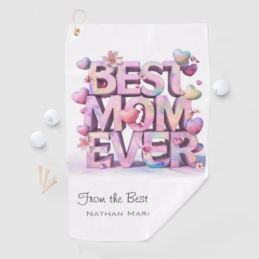 *~ BESTE MAM OOIT Moederdag Harten Bloemen AP72 Golfhanddoek (Insitu)