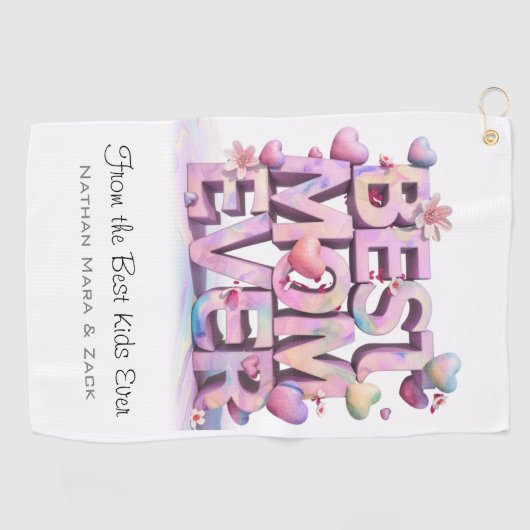 *~ BESTE MAM OOIT Moederdag Harten Bloemen AP72 Golfhanddoek (Horizontaal)