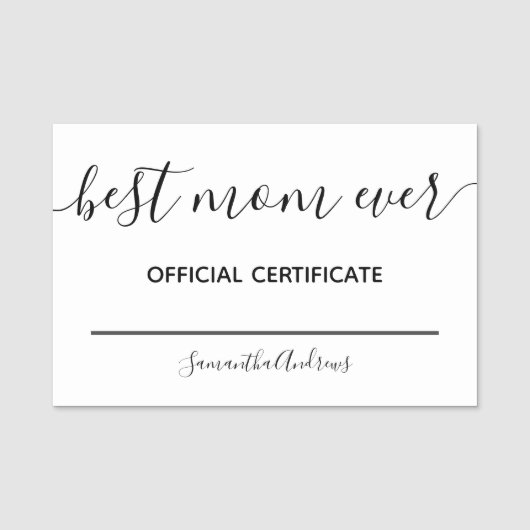 Beste mam ooit officiële certificaatnaam naamplaatje (Voorkant)