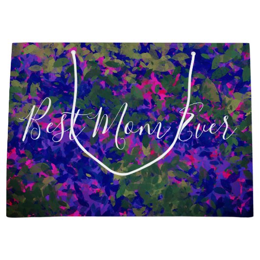 Beste mam ooit Paars blauw tuinhand geverfd Groot Cadeauzakje (Voorkant)