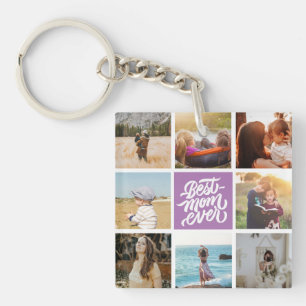 Beste mam ooit persoonlijke foto collage lavender sleutelhanger
