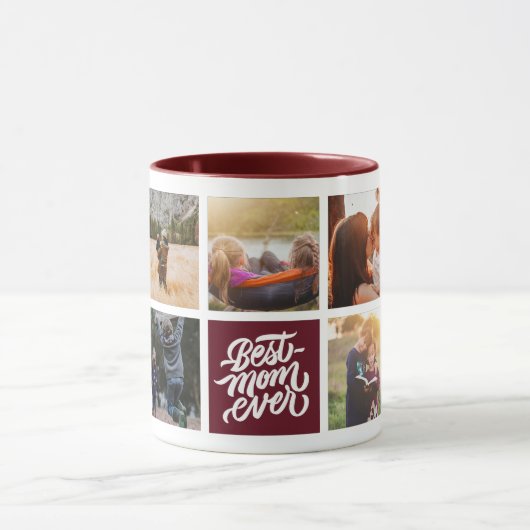 Beste mam ooit persoonlijke foto-collage maroon mok (Midden)