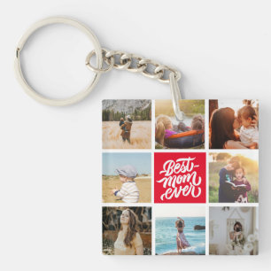 Beste mam ooit persoonlijke foto Collage Red Sleutelhanger