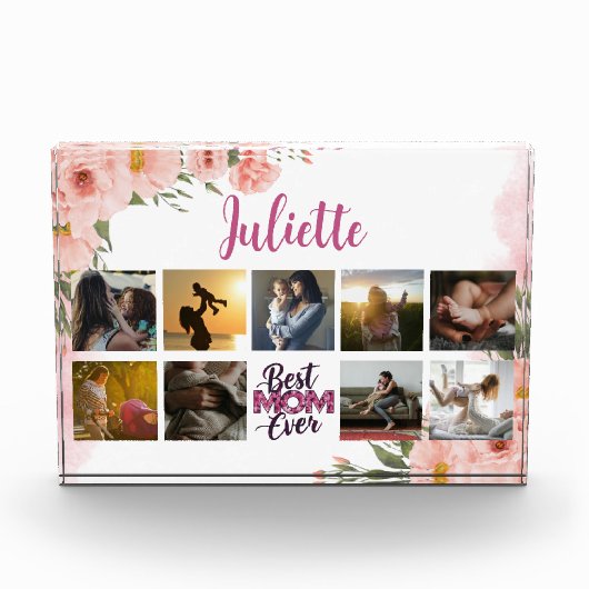 Beste Mam Ooit Roze Bloemen Elegant Keepsake Fotoblokken (Voorkant)