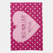 Beste mam ooit roze polka dots theedoek (Verticaal)