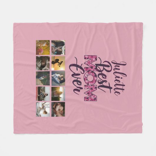 Beste Mam Ooit Script Roze Bloemen Fotocollage Fleece Deken (Voorkant (Horizontaal))