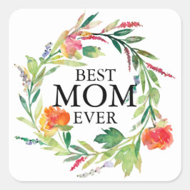 Beste mam ooit sms-peach bloemen vierkante sticker
