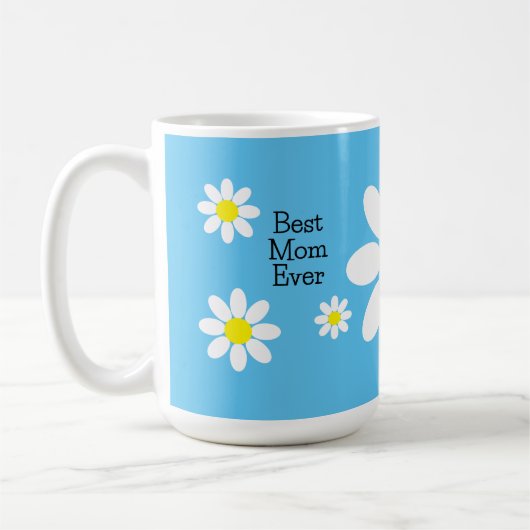 Beste mam ooit White Daisies Sky Blue Flower Koffiemok (Links)