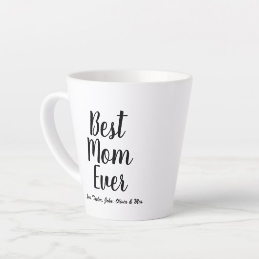 Beste mam ooit zwart aangepast script gepersonalis latte mok (Linkerhoek)