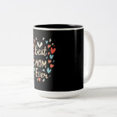 Beste Mam Ooit Zwart/Bloemen Tweekleurige Koffiemok (Voorkant rechts)