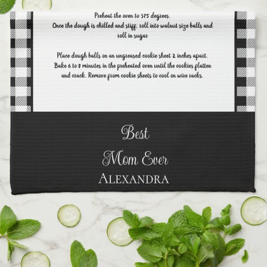 Beste mam ooit, zwart-witte buffelvlek op monogram theedoek (Gevouwen)